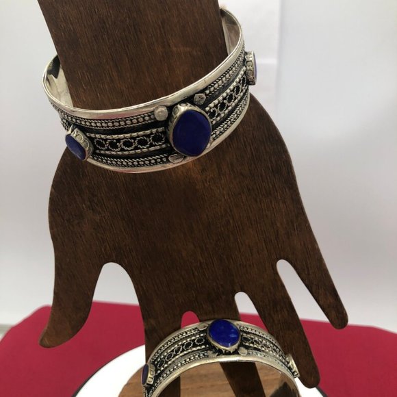 Single Vintage Kuchi Cuff Bracelet: Tribal Turquoise & Lapis Boho Jewelry - Picture 3 of 8